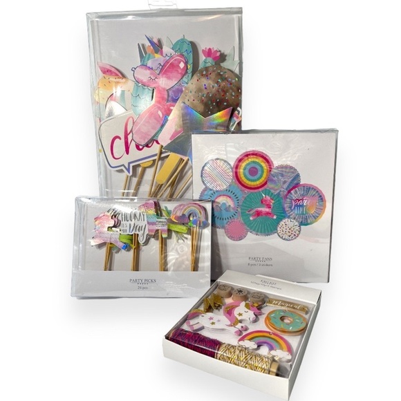 Pastel Unicorn Party Decorations Picks Fans Photo Booth Tag Kit‎ Stickers Stamp - Picture 1 of 11